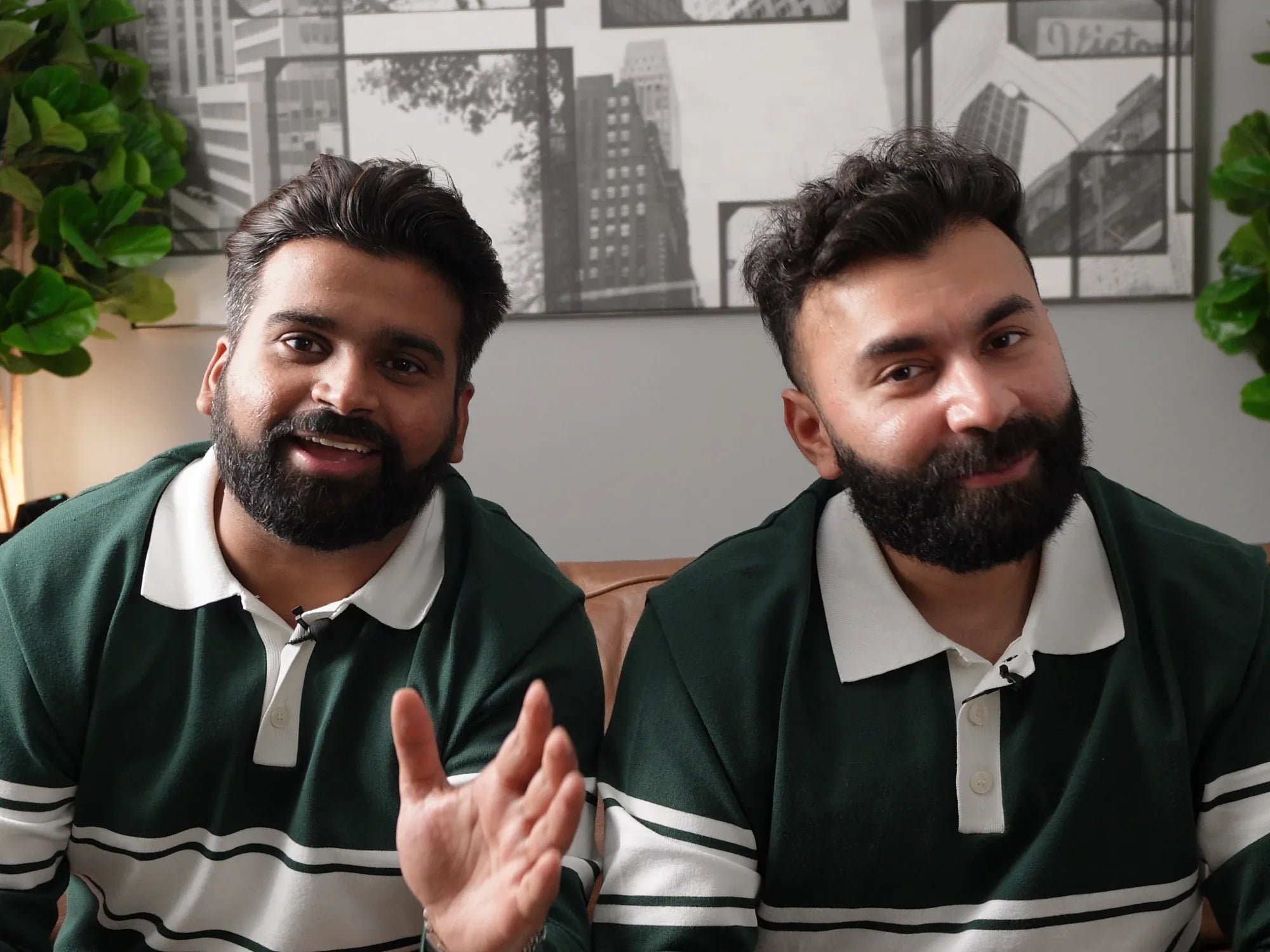 Junglee co-founders Parit and Vishal, side by side in matching green-and-white rugby shirts